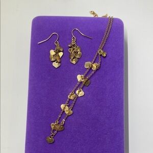 💛 Vintage Gold Plated Heart Dangle Necklace & Earring Set